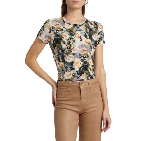 L’AGENCE Ressi Fitted Tee in Multi Cluster Floral Print Size XS New With Tags - Picture 5 of 12